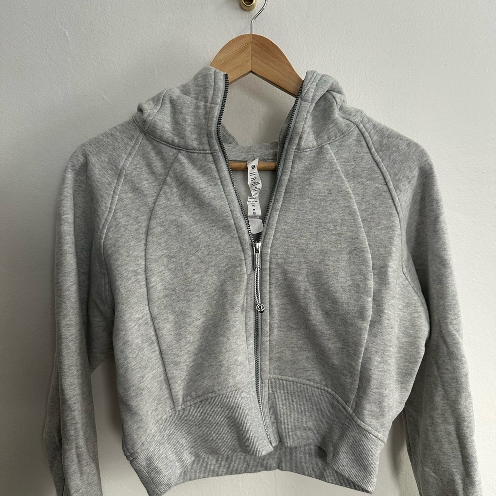 Lululemon Scuba Full-Zip Cropped Hoodie Heathered Core Ultra Light Grey Sz 10